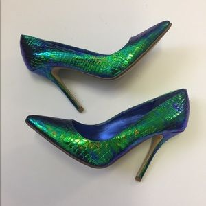 Dune London Wilone Croc Embossed Metallic Pumps